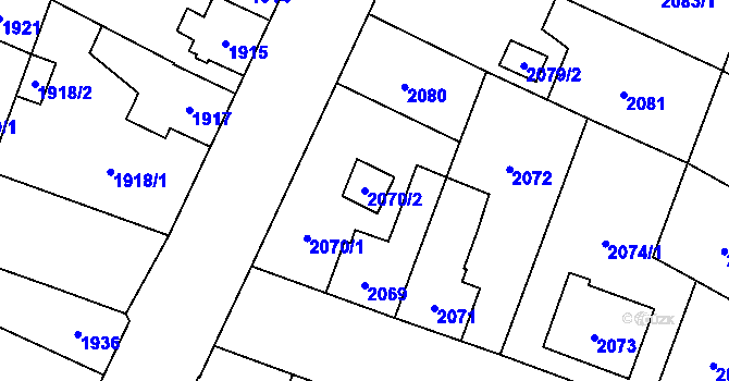 Parcela st. 2070/2 v KÚ České Budějovice 7, Katastrální mapa