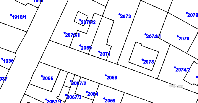 Parcela st. 2071 v KÚ České Budějovice 7, Katastrální mapa