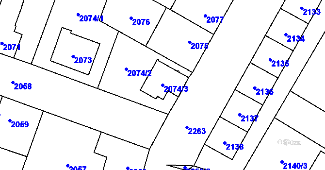 Parcela st. 2074/3 v KÚ České Budějovice 7, Katastrální mapa