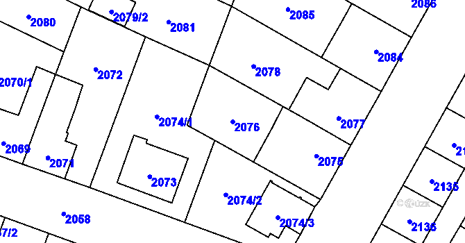Parcela st. 2076 v KÚ České Budějovice 7, Katastrální mapa