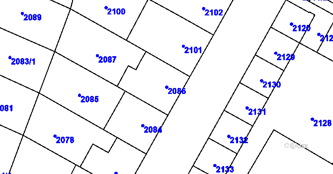 Parcela st. 2086 v KÚ České Budějovice 7, Katastrální mapa