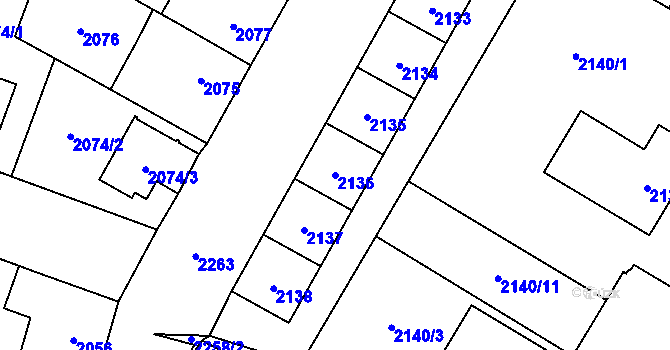 Parcela st. 2136 v KÚ České Budějovice 7, Katastrální mapa