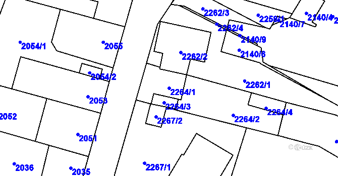 Parcela st. 2264/1 v KÚ České Budějovice 7, Katastrální mapa