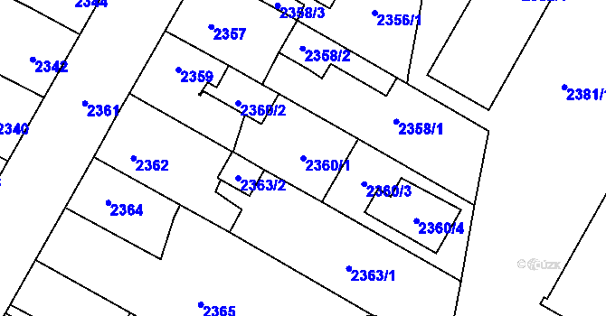 Parcela st. 2360/1 v KÚ České Budějovice 7, Katastrální mapa