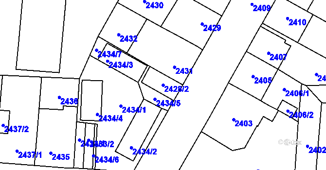 Parcela st. 2428/2 v KÚ České Budějovice 7, Katastrální mapa