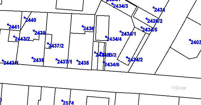 Parcela st. 2433/2 v KÚ České Budějovice 7, Katastrální mapa