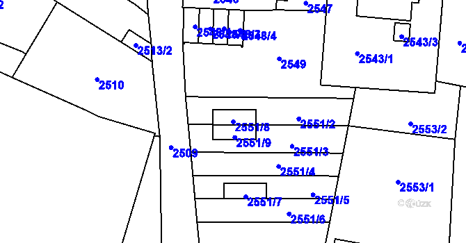 Parcela st. 2551/8 v KÚ České Budějovice 7, Katastrální mapa