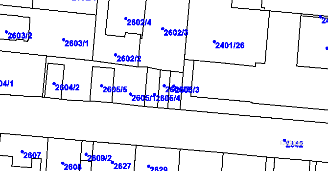 Parcela st. 2605/2 v KÚ České Budějovice 7, Katastrální mapa
