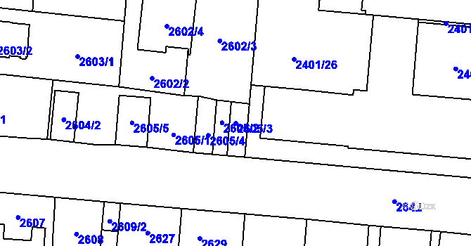 Parcela st. 2605/3 v KÚ České Budějovice 7, Katastrální mapa