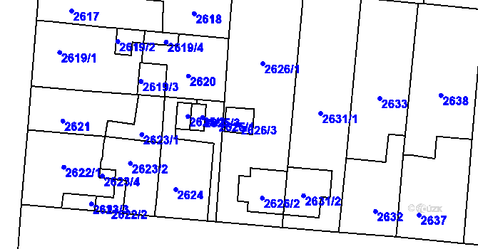 Parcela st. 2626/3 v KÚ České Budějovice 7, Katastrální mapa