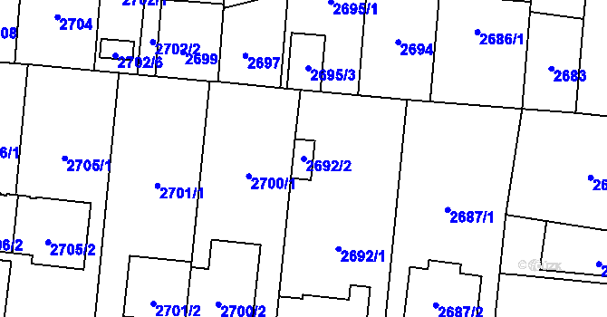Parcela st. 2692/2 v KÚ České Budějovice 7, Katastrální mapa