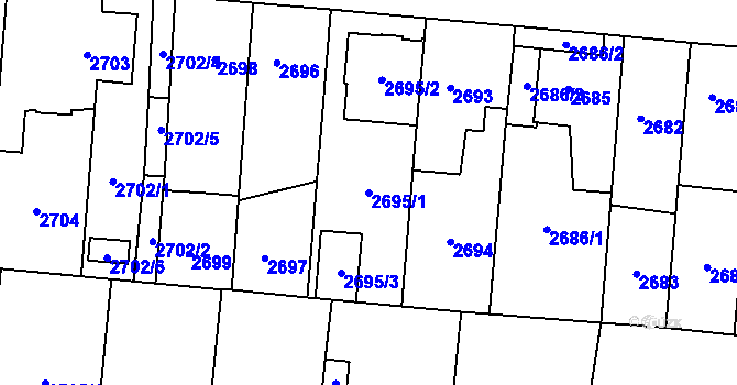 Parcela st. 2695/1 v KÚ České Budějovice 7, Katastrální mapa