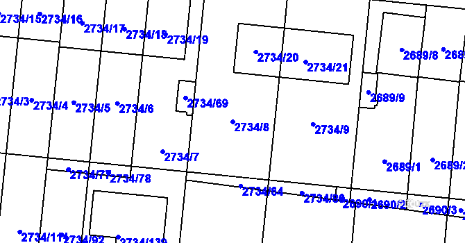 Parcela st. 2734/8 v KÚ České Budějovice 7, Katastrální mapa