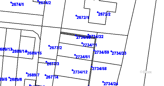 Parcela st. 2734/11 v KÚ České Budějovice 7, Katastrální mapa