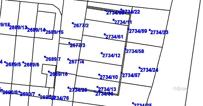 Parcela st. 2734/12 v KÚ České Budějovice 7, Katastrální mapa