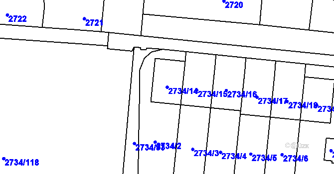 Parcela st. 2734/14 v KÚ České Budějovice 7, Katastrální mapa