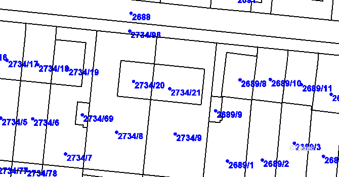 Parcela st. 2734/21 v KÚ České Budějovice 7, Katastrální mapa