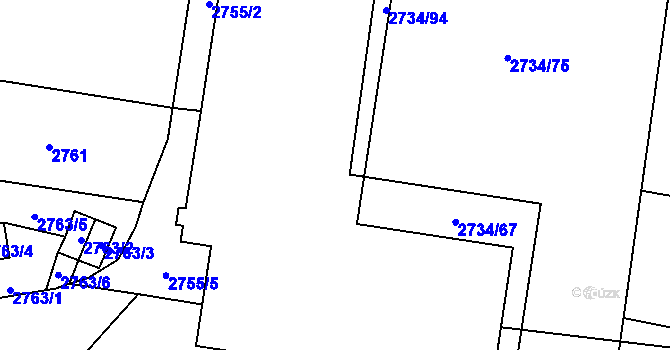 Parcela st. 2734/33 v KÚ České Budějovice 7, Katastrální mapa