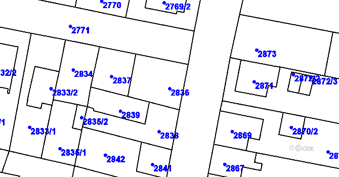 Parcela st. 2836 v KÚ České Budějovice 7, Katastrální mapa