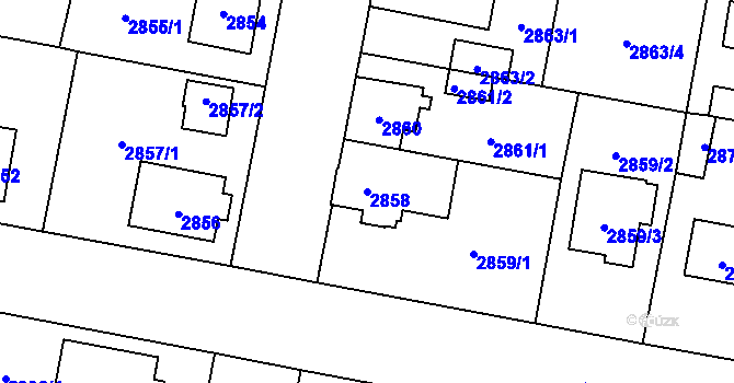 Parcela st. 2858 v KÚ České Budějovice 7, Katastrální mapa