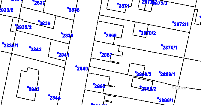 Parcela st. 2867 v KÚ České Budějovice 7, Katastrální mapa