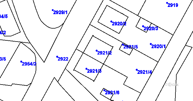 Parcela st. 2921/2 v KÚ České Budějovice 7, Katastrální mapa