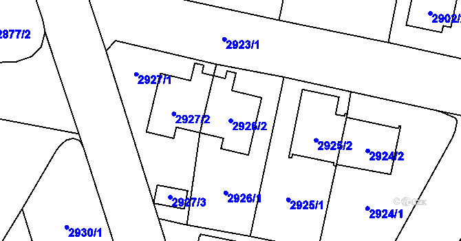 Parcela st. 2926/2 v KÚ České Budějovice 7, Katastrální mapa