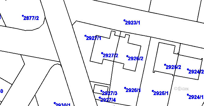 Parcela st. 2927/2 v KÚ České Budějovice 7, Katastrální mapa
