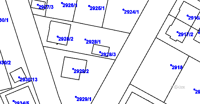 Parcela st. 2928/3 v KÚ České Budějovice 7, Katastrální mapa