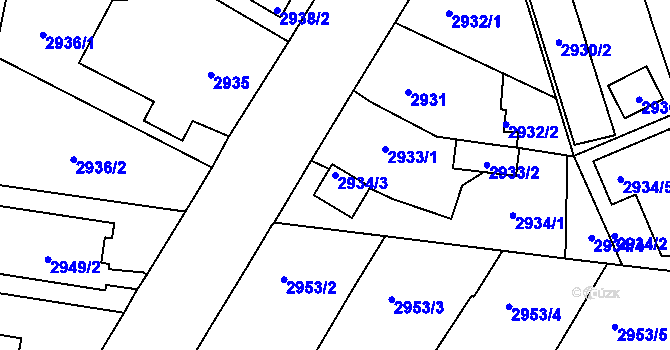 Parcela st. 2934/3 v KÚ České Budějovice 7, Katastrální mapa