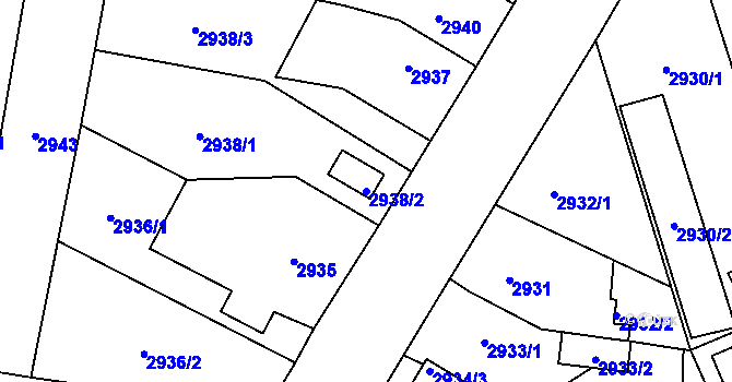 Parcela st. 2938/2 v KÚ České Budějovice 7, Katastrální mapa