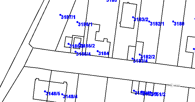 Parcela st. 3184 v KÚ České Budějovice 7, Katastrální mapa