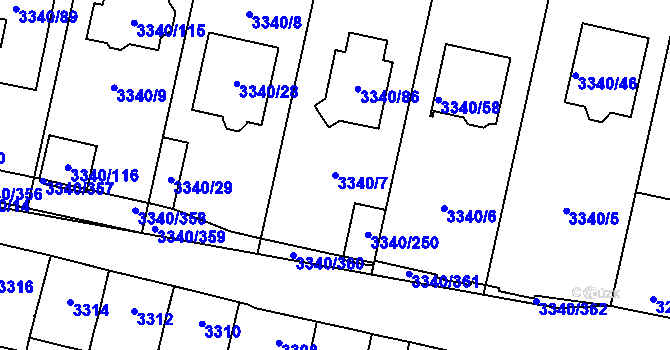 Parcela st. 3340/7 v KÚ České Budějovice 7, Katastrální mapa