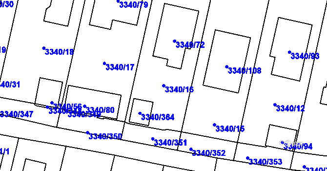 Parcela st. 3340/16 v KÚ České Budějovice 7, Katastrální mapa