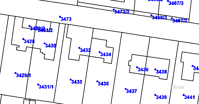 Parcela st. 3434 v KÚ České Budějovice 7, Katastrální mapa