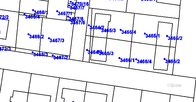 Parcela st. 3466/3 v KÚ České Budějovice 7, Katastrální mapa