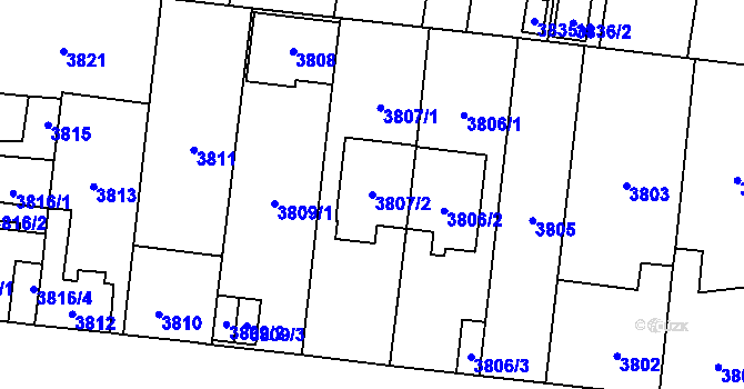 Parcela st. 3807/2 v KÚ České Budějovice 7, Katastrální mapa