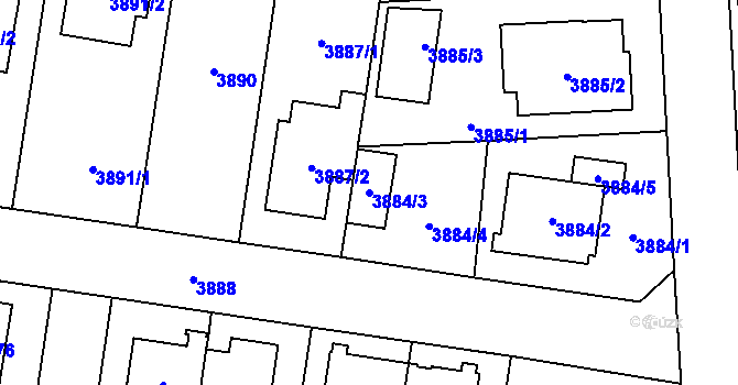 Parcela st. 3884/3 v KÚ České Budějovice 7, Katastrální mapa