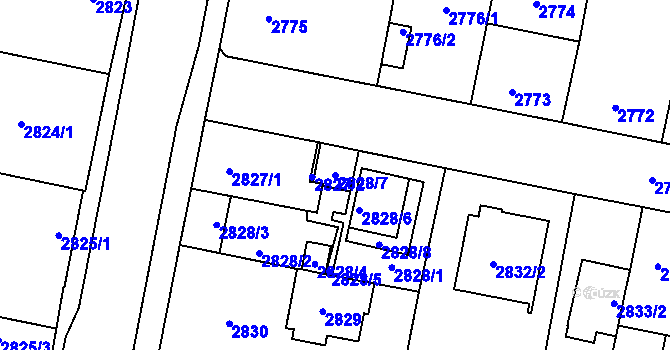Parcela st. 2828/7 v KÚ České Budějovice 7, Katastrální mapa