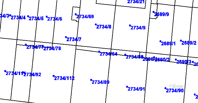 Parcela st. 2734/64 v KÚ České Budějovice 7, Katastrální mapa