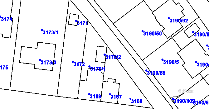 Parcela st. 3170/2 v KÚ České Budějovice 7, Katastrální mapa