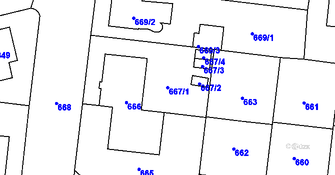Parcela st. 667/1 v KÚ České Budějovice 7, Katastrální mapa