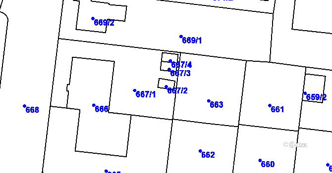 Parcela st. 667/2 v KÚ České Budějovice 7, Katastrální mapa