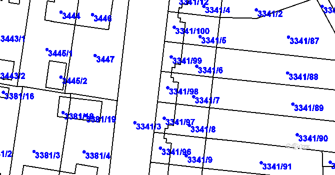 Parcela st. 3341/98 v KÚ České Budějovice 7, Katastrální mapa