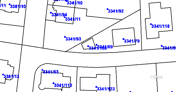 Parcela st. 3341/106 v KÚ České Budějovice 7, Katastrální mapa