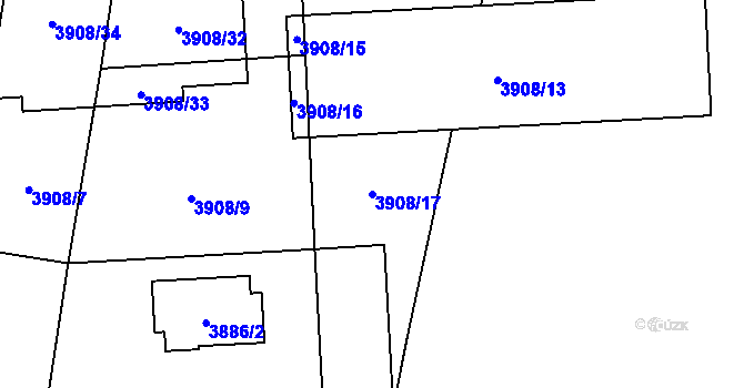 Parcela st. 3908/17 v KÚ České Budějovice 7, Katastrální mapa