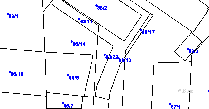 Parcela st. 88/22 v KÚ České Budějovice 7, Katastrální mapa