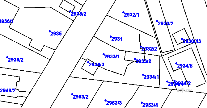 Parcela st. 2933/1 v KÚ České Budějovice 7, Katastrální mapa
