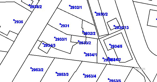 Parcela st. 2933/2 v KÚ České Budějovice 7, Katastrální mapa