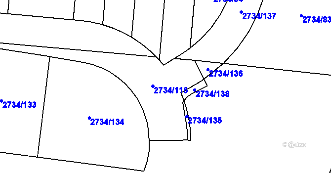 Parcela st. 2734/116 v KÚ České Budějovice 7, Katastrální mapa